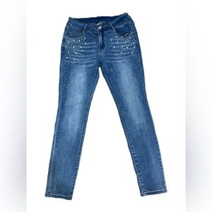Vocal Size Large 28” Waist Women’s Rhinestone Pearls Bedazzled Jeans Denim Jean
